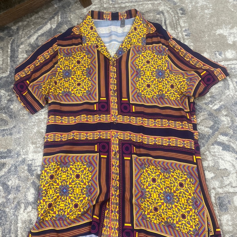 Aztec type button down shirt size Medium